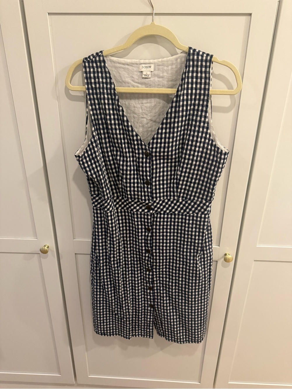 J. Crew Navy and White Gingham Button-Front Sleeveless Dress